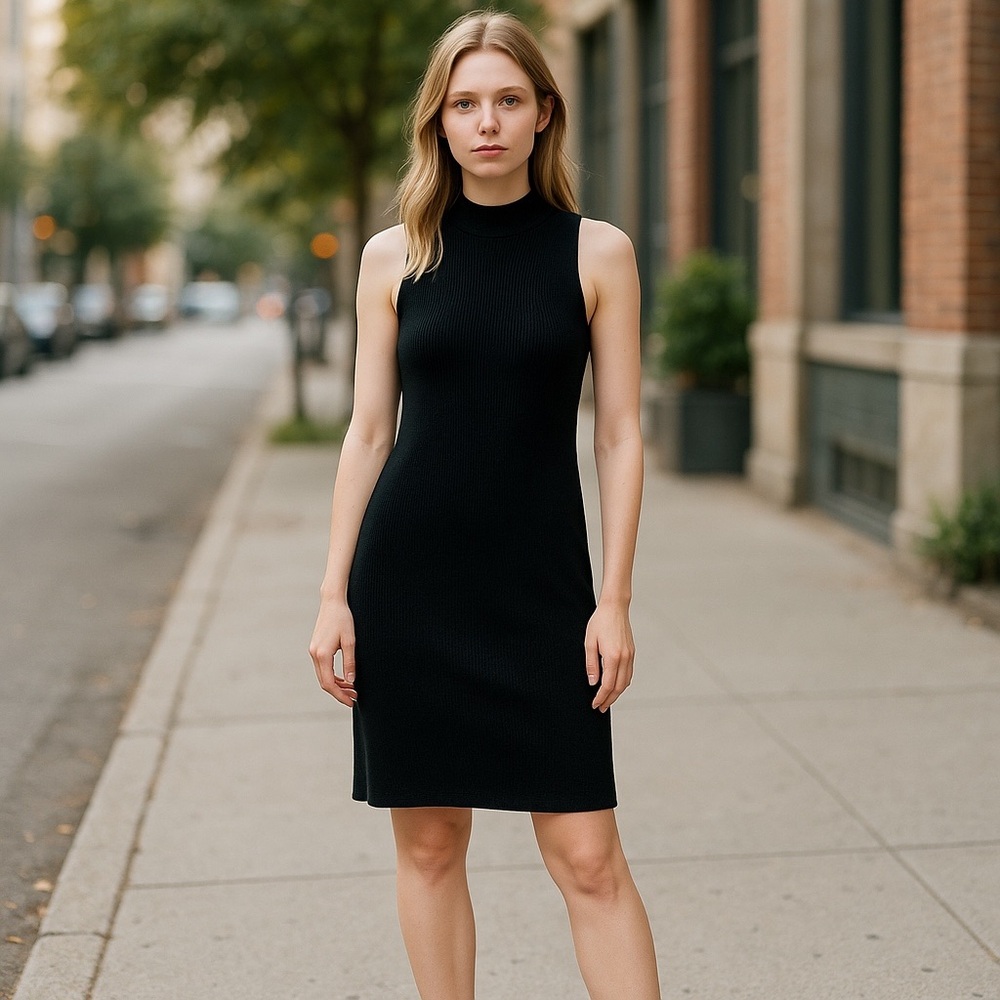 Anthropologie Black Sleeveless Ribbed Dress